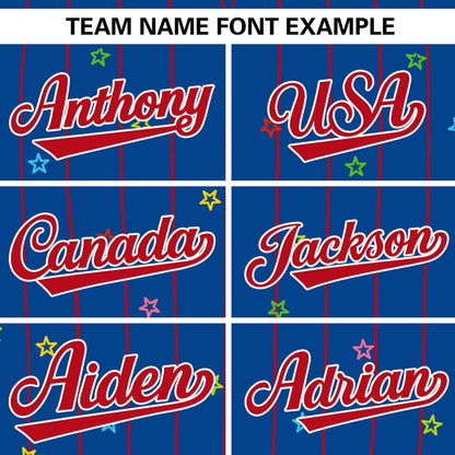 Custom Royal Red Stripe Fashion Personalized Star Pattern Authentic Baseball Jersey