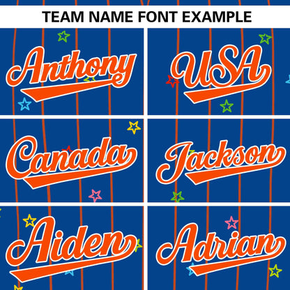 Custom Royal Orange Stripe Fashion Personalized Star Pattern Authentic Baseball Jersey