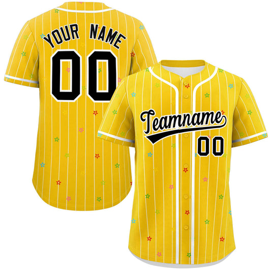 Custom Gold White Stripe Fashion Personalized Star Pattern Authentic Baseball Jersey