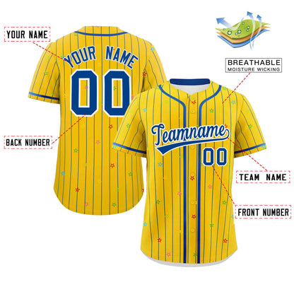 Custom Gold Royal Stripe Fashion Personalized Star Pattern Authentic Baseball Jersey