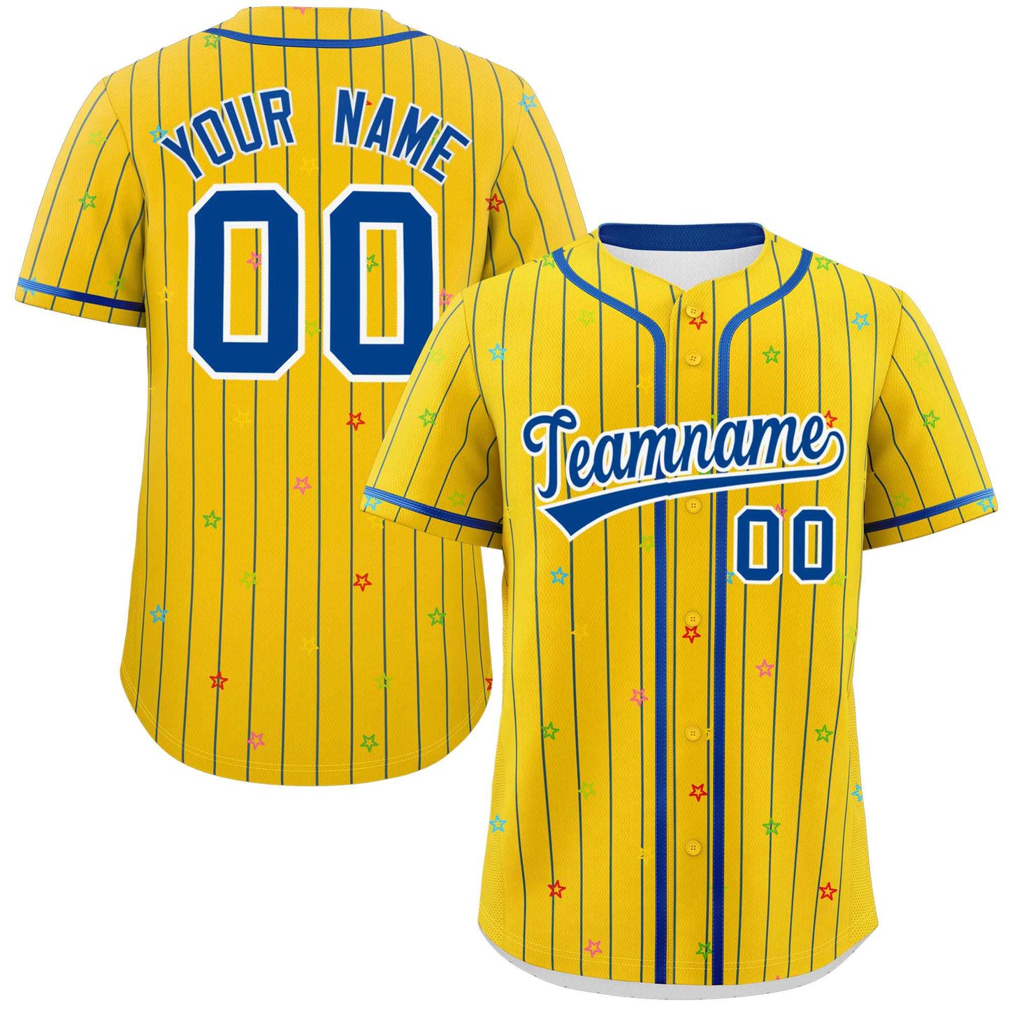 Custom Gold Royal Stripe Fashion Personalized Star Pattern Authentic Baseball Jersey