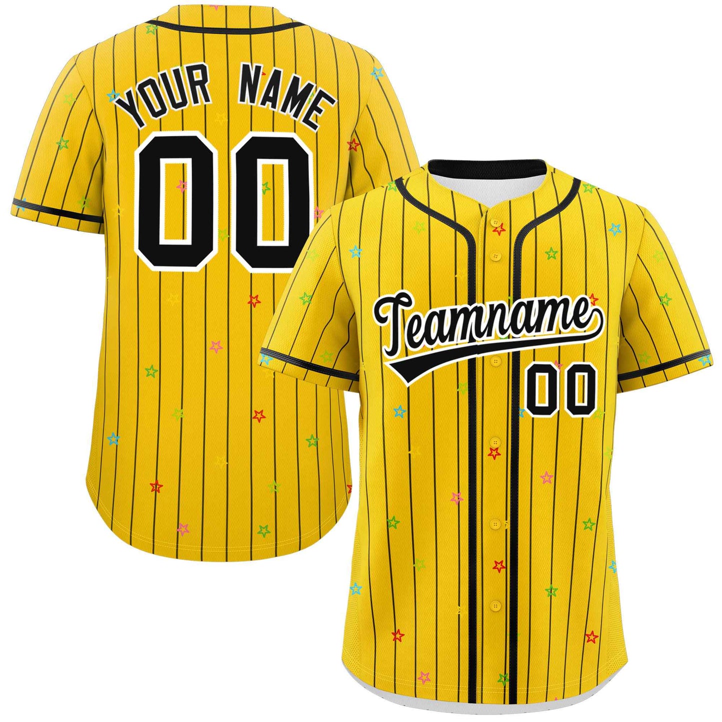 Custom Gold Black Stripe Fashion Personalized Star Pattern Authentic Baseball Jersey