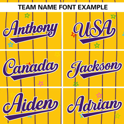 Custom Gold Purple Stripe Fashion Personalized Star Pattern Authentic Baseball Jersey