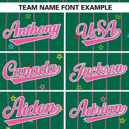 Custom Kelly Green Pink Stripe Fashion Personalized Star Pattern Authentic Baseball Jersey