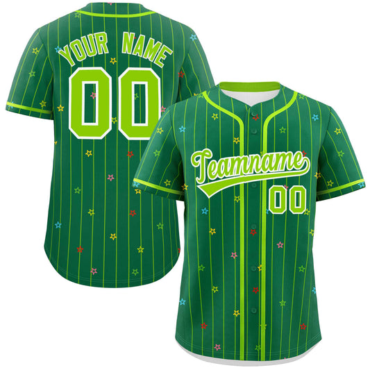 Custom Kelly Green Neon Green Stripe Fashion Personalized Star Pattern Authentic Baseball Jersey