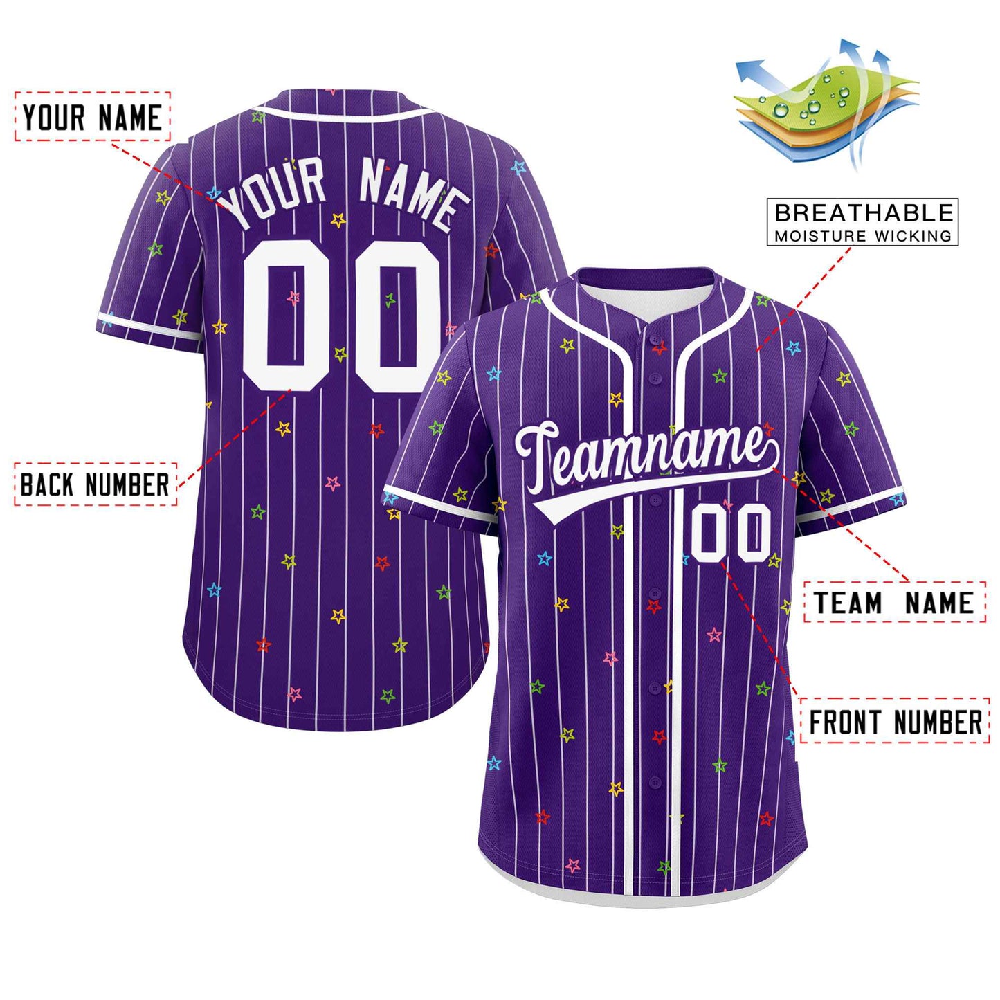 Custom Purple White Stripe Fashion Personalized Star Pattern Authentic Baseball Jersey