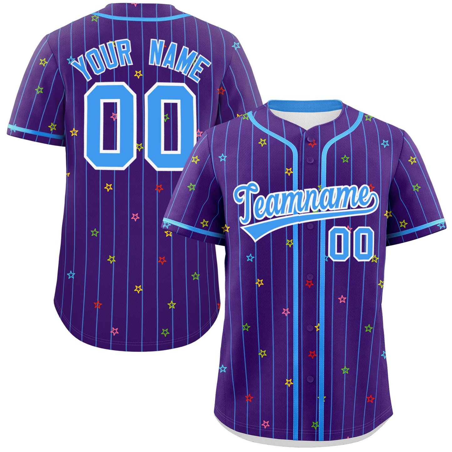 Custom Purple Powder Blue Stripe Fashion Personalized Star Pattern Authentic Baseball Jersey