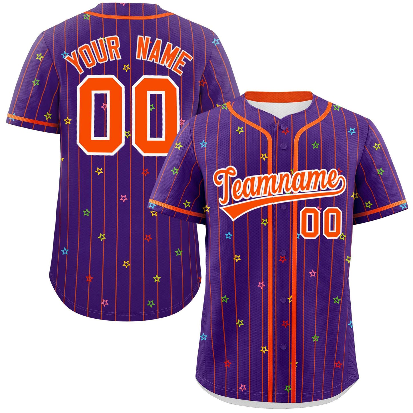 Custom Purple Orange Stripe Fashion Personalized Star Pattern Authentic Baseball Jersey