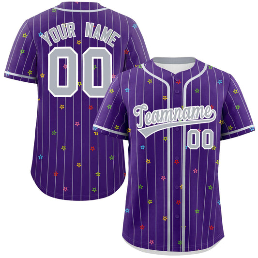 Custom Purple Gray Stripe Fashion Personalized Star Pattern Authentic Baseball Jersey