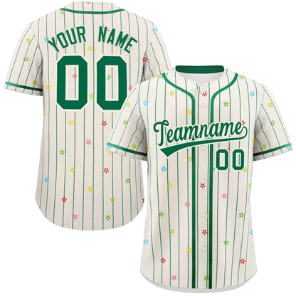 Custom Cream Kelly Green Stripe Fashion Personalized Star Pattern Authentic Baseball Jersey