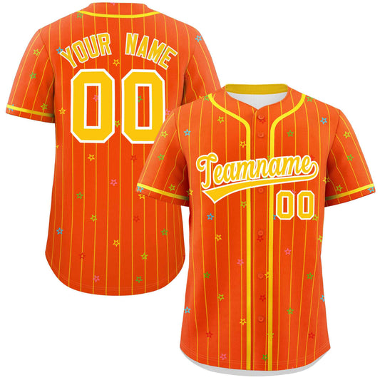 Custom Orange Gold Stripe Fashion Personalized Star Pattern Authentic Baseball Jersey