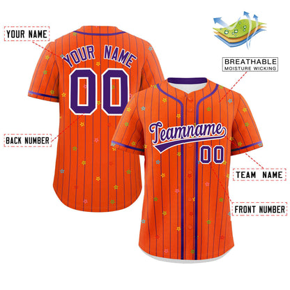 Custom Orange Purple Stripe Fashion Personalized Star Pattern Authentic Baseball Jersey