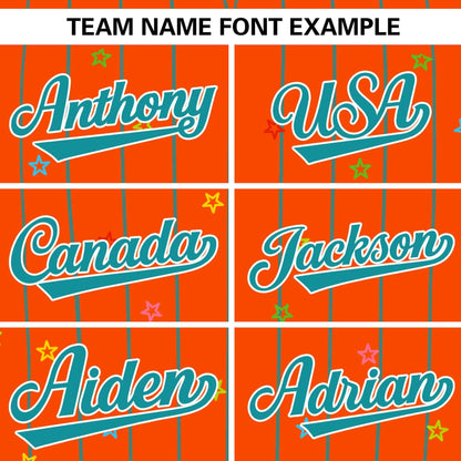 Custom Orange Aqua Stripe Fashion Personalized Star Pattern Authentic Baseball Jersey