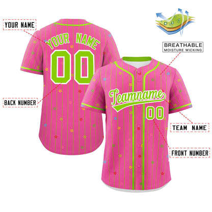 Custom Pink Neon Green Stripe Fashion Personalized Star Pattern Authentic Baseball Jersey