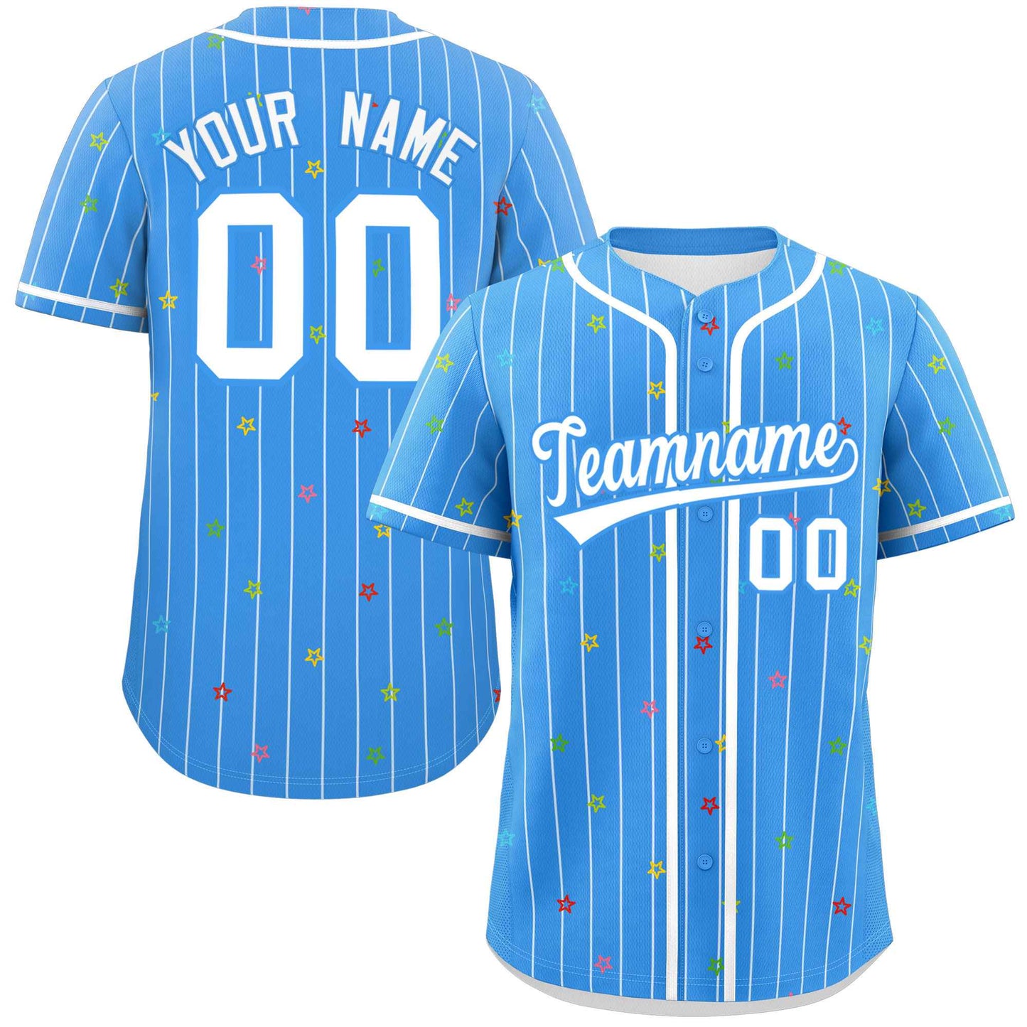 Custom Powder Blue White Stripe Fashion Personalized Star Pattern Authentic Baseball Jersey