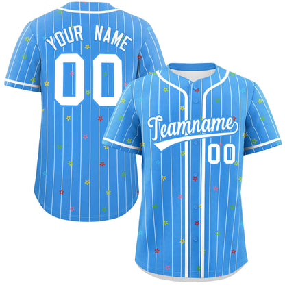 Custom Powder Blue White Stripe Fashion Personalized Star Pattern Authentic Baseball Jersey