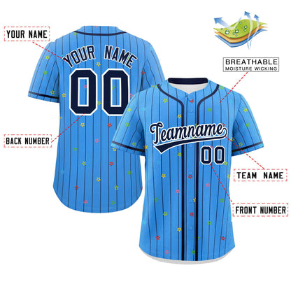 Custom Powder Blue Navy Stripe Fashion Personalized Star Pattern Authentic Baseball Jersey