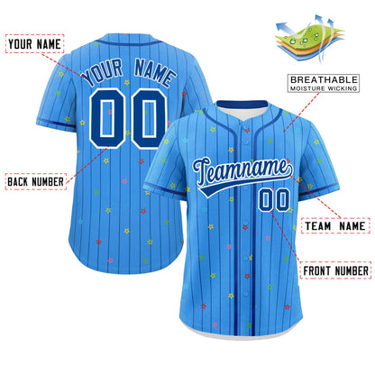 Custom Powder Blue Royal Stripe Fashion Personalized Star Pattern Authentic Baseball Jersey