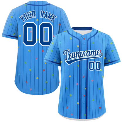 Custom Powder Blue Royal Stripe Fashion Personalized Star Pattern Authentic Baseball Jersey