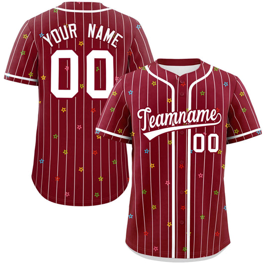 Custom Crimson White Stripe Fashion Personalized Star Pattern Authentic Baseball Jersey