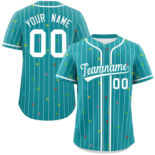 Custom Aqua White Stripe Fashion Personalized Star Pattern Authentic Baseball Jersey