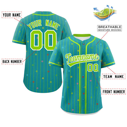 Custom Aqua Neon Green Stripe Fashion Personalized Star Pattern Authentic Baseball Jersey