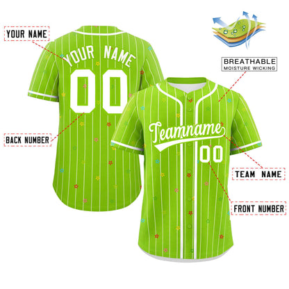 Custom Neon Green White Stripe Fashion Personalized Star Pattern Authentic Baseball Jersey