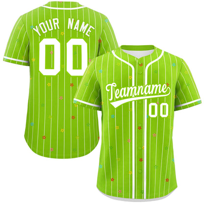 Custom Neon Green White Stripe Fashion Personalized Star Pattern Authentic Baseball Jersey