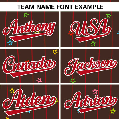 Custom Brown Red Stripe Fashion Personalized Star Pattern Authentic Baseball Jersey