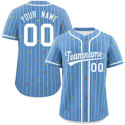 Custom Light Blue White Stripe Fashion Personalized Star Pattern Authentic Baseball Jersey