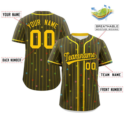 Custom Olive Gold Stripe Fashion Personalized Star Pattern Authentic Baseball Jersey