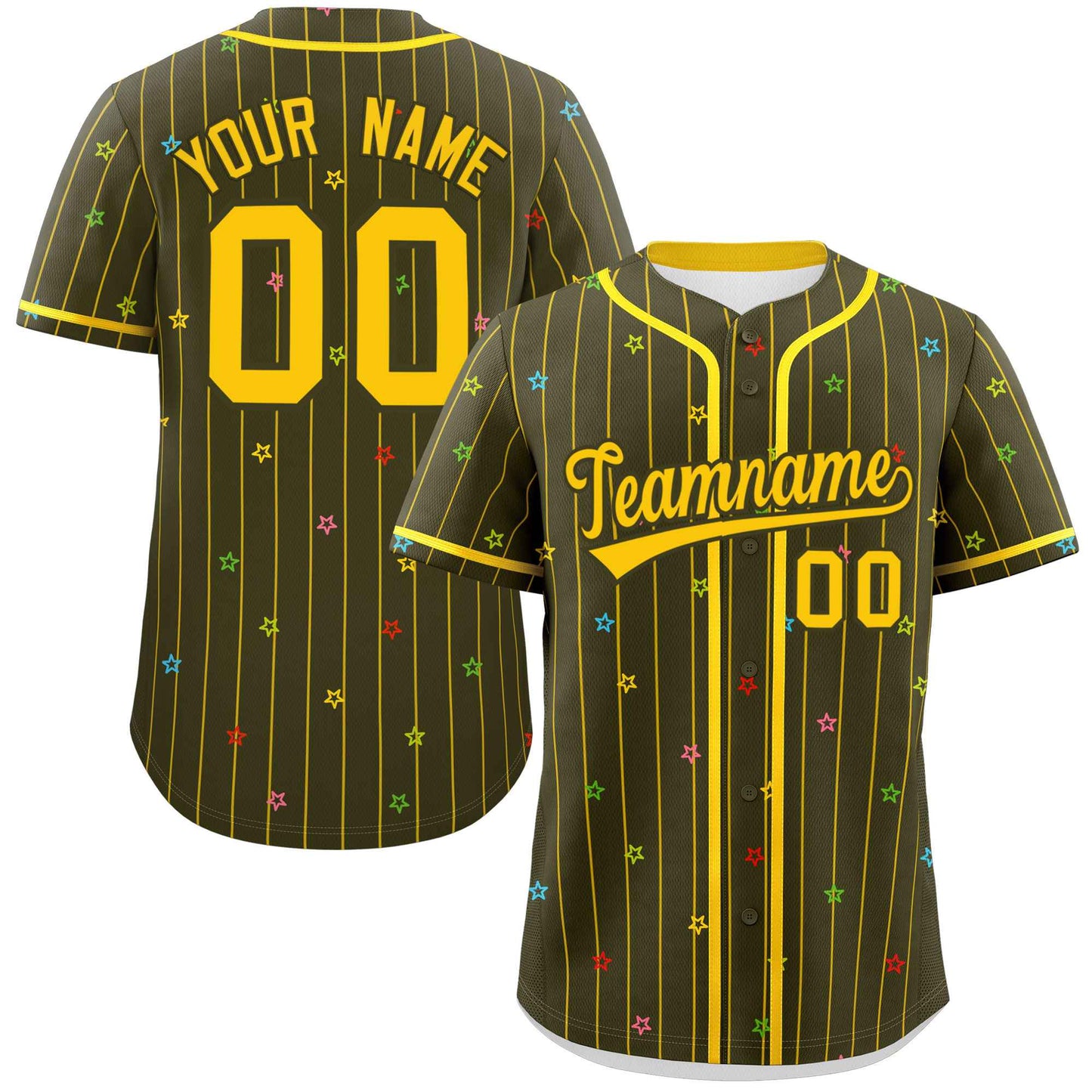 Custom Olive Gold Stripe Fashion Personalized Star Pattern Authentic Baseball Jersey