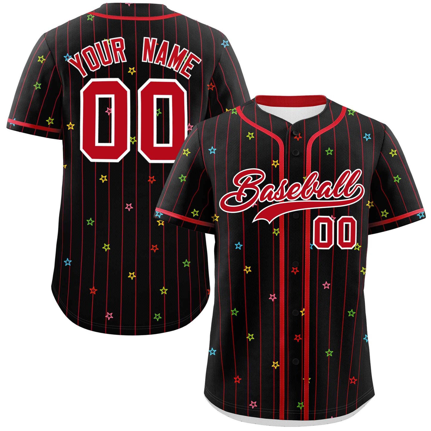 Custom Black Red Stripe Fashion Personalized Star Pattern Authentic Baseball Jersey