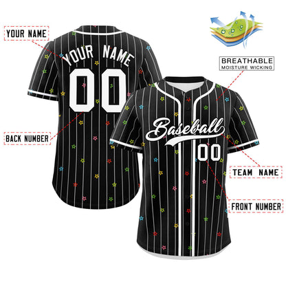 Custom Black White Stripe Fashion Personalized Star Pattern Authentic Baseball Jersey