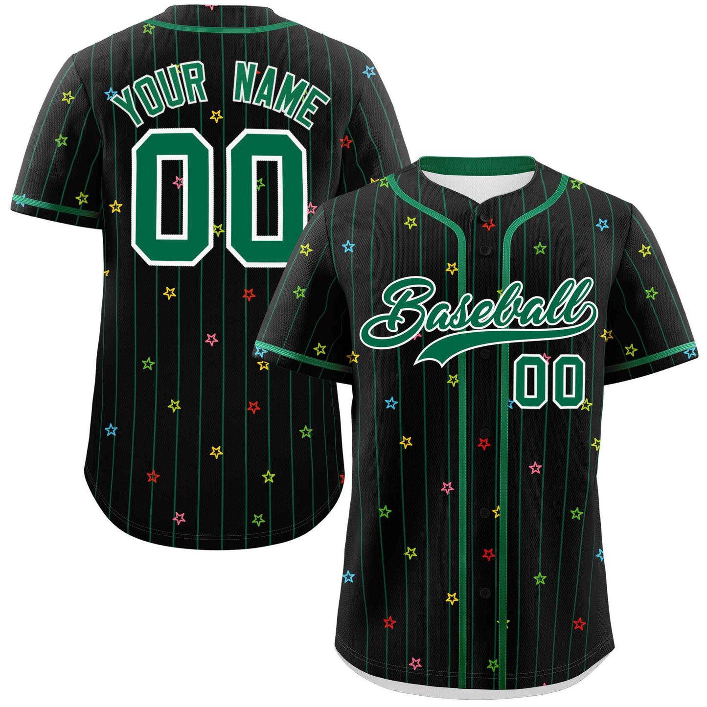 Custom Black Kelly Green Stripe Fashion Personalized Star Pattern Authentic Baseball Jersey