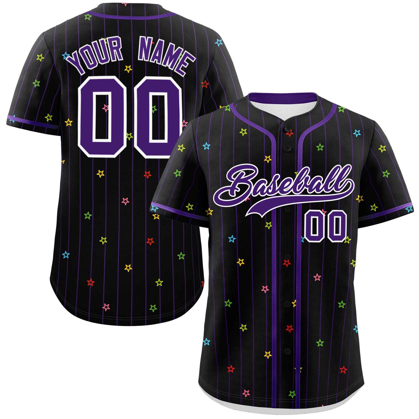 Custom Black Purple Stripe Fashion Personalized Star Pattern Authentic Baseball Jersey