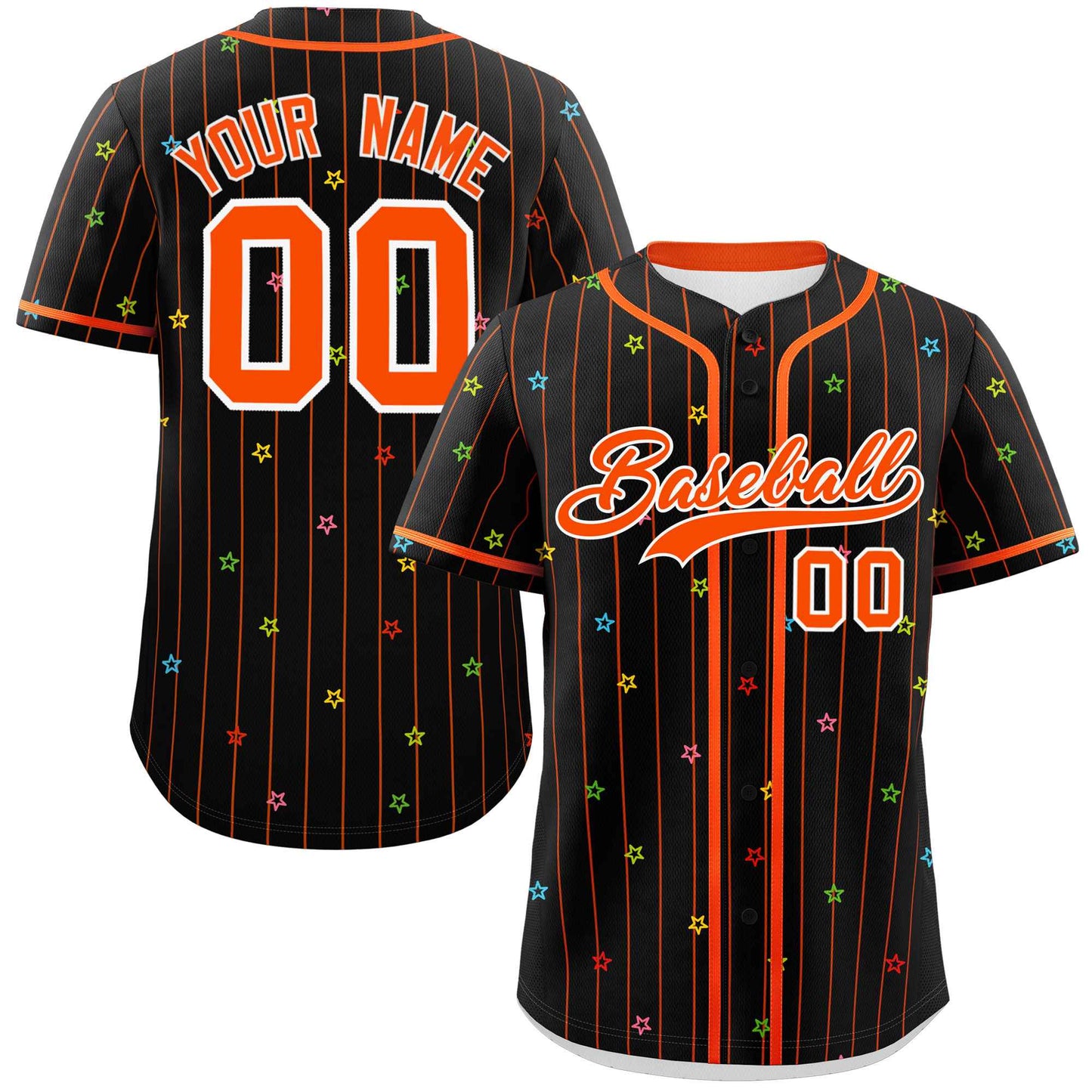 Custom Black Orange Stripe Fashion Personalized Star Pattern Authentic Baseball Jersey