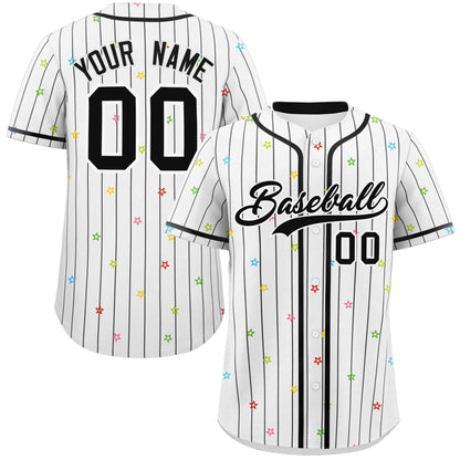 Custom White Black Stripe Fashion Personalized Star Pattern Authentic Baseball Jersey