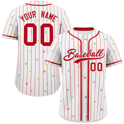 Custom White Red Stripe Fashion Personalized Star Pattern Authentic Baseball Jersey