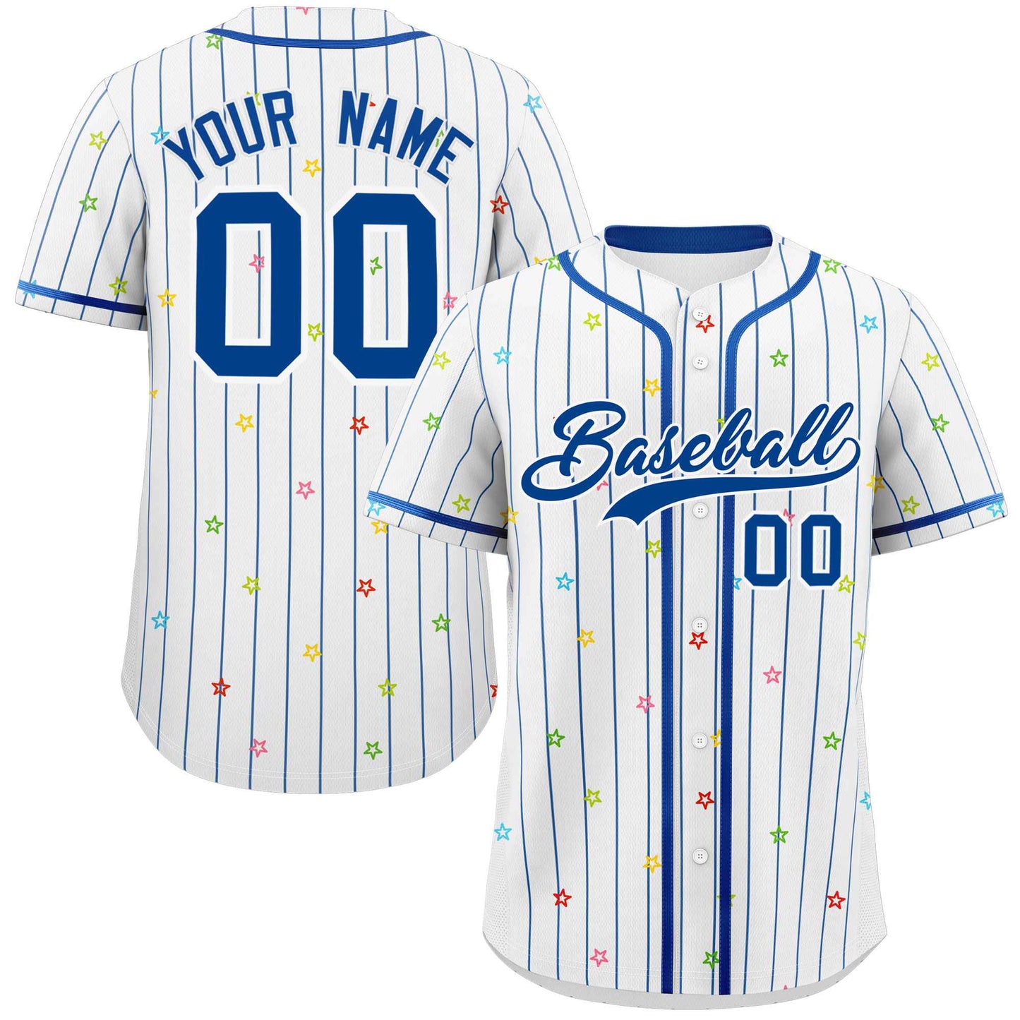 Custom White Royal Stripe Fashion Personalized Star Pattern Authentic Baseball Jersey