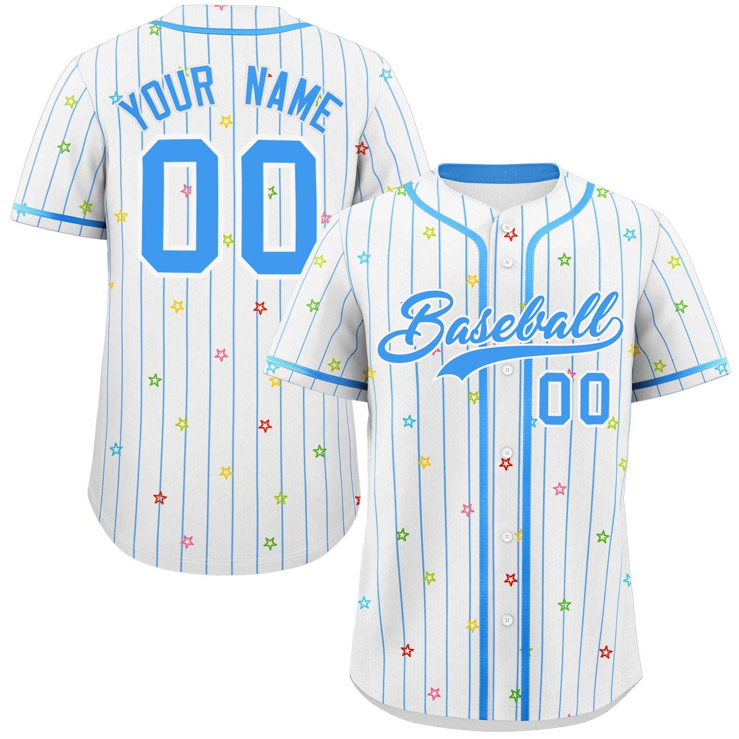 Custom White Powder Blue Stripe Fashion Personalized Star Pattern Authentic Baseball Jersey