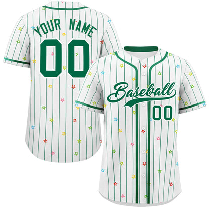 Custom White Kelly Green Stripe Fashion Personalized Star Pattern Authentic Baseball Jersey