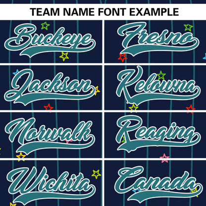 Custom Navy Aqua Stripe Fashion Personalized Star Pattern Authentic Baseball Jersey