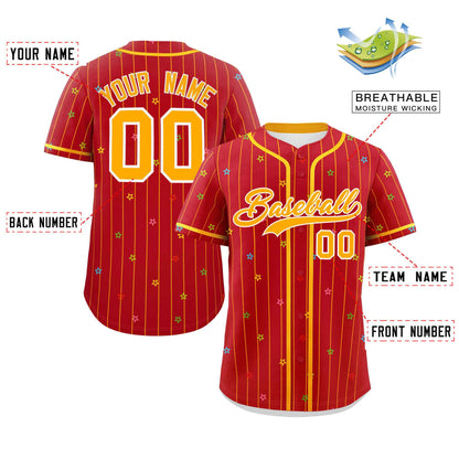 Custom Red Yellow Stripe Fashion Personalized Star Pattern Authentic Baseball Jersey