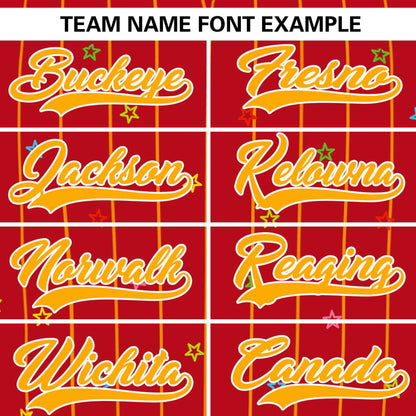 Custom Red Yellow Stripe Fashion Personalized Star Pattern Authentic Baseball Jersey