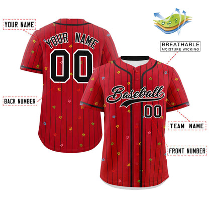 Custom Red Black Pinstripe Fashion Personalized Star Pattern Authentic Baseball Jersey