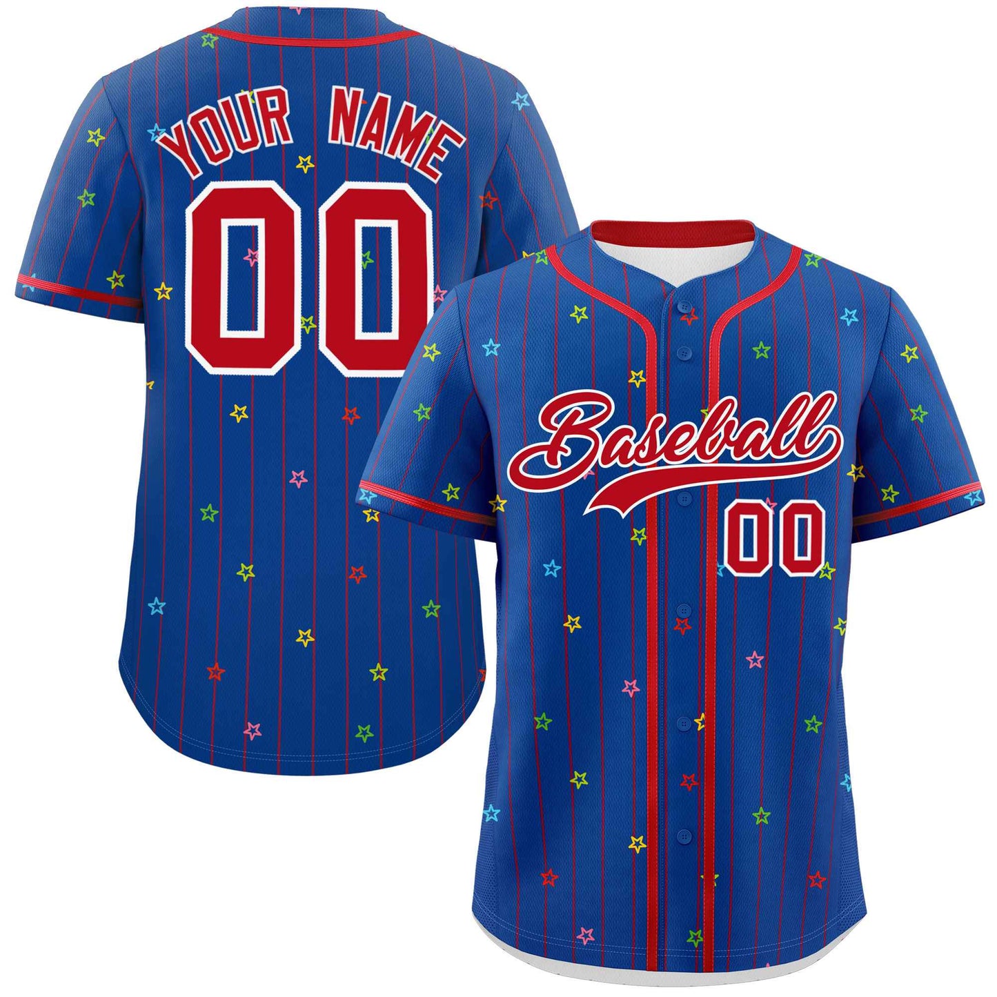 Custom Royal Red Stripe Fashion Personalized Star Pattern Authentic Baseball Jersey