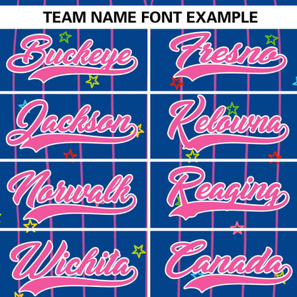 Custom Royal Pink Stripe Fashion Personalized Star Pattern Authentic Baseball Jersey