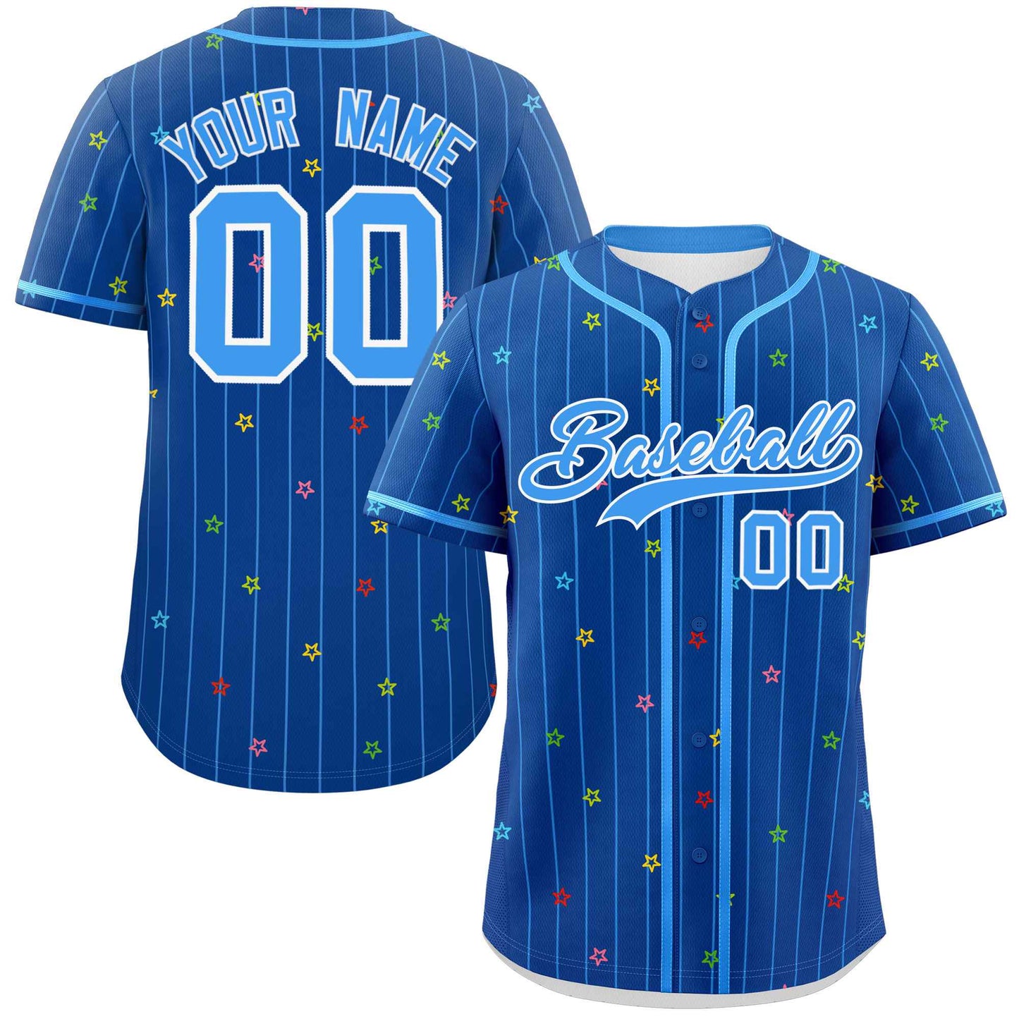 Custom Royal Powder Blue Stripe Fashion Personalized Star Pattern Authentic Baseball Jersey