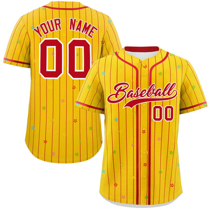 Custom Gold Red Stripe Fashion Personalized Star Pattern Authentic Baseball Jersey